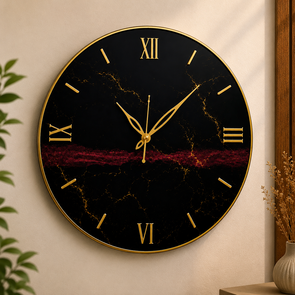 Black & Red Luxury Resin Wall Clock — handcrafted resin luxury resin clock