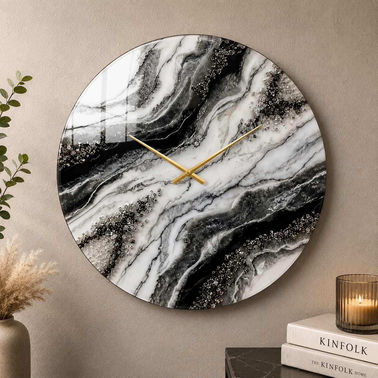 Black & White Marble Resin Art Clock — handcrafted resin marble resin clock